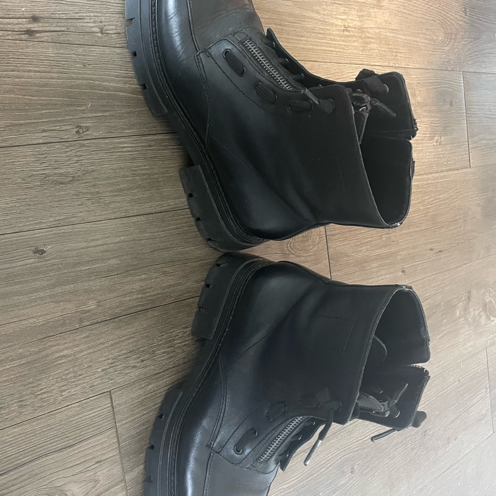 Ash Lynch Black Front Zip Chunky Combat Boots With Laces Size 41 - Picture 3 of 8